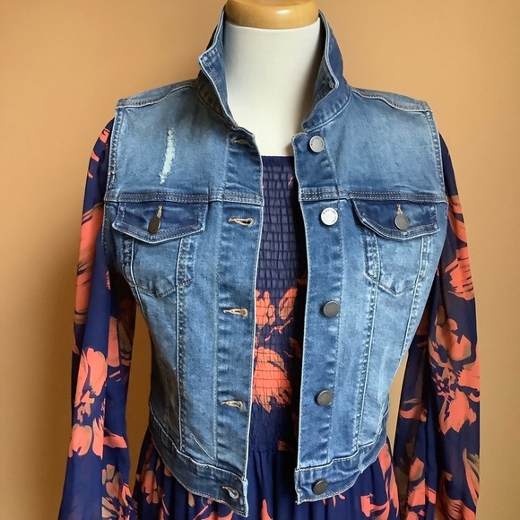 C'EST TOI Black Label Blue Distressed Denim Vest Size M - Picture 2 of 16